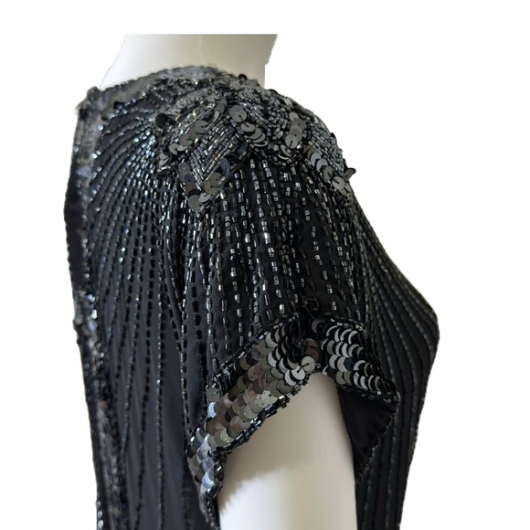 Oleg Cassini Vintage 1980’s Silk A-Line Beaded Long Dress in Black - Picture 5 of 10